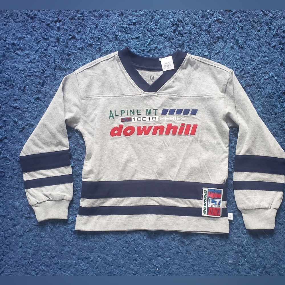 "NWT* GAP KIds Hockey/ Alpine Gray and Blue Downhill Shirt Size XS (4/5)